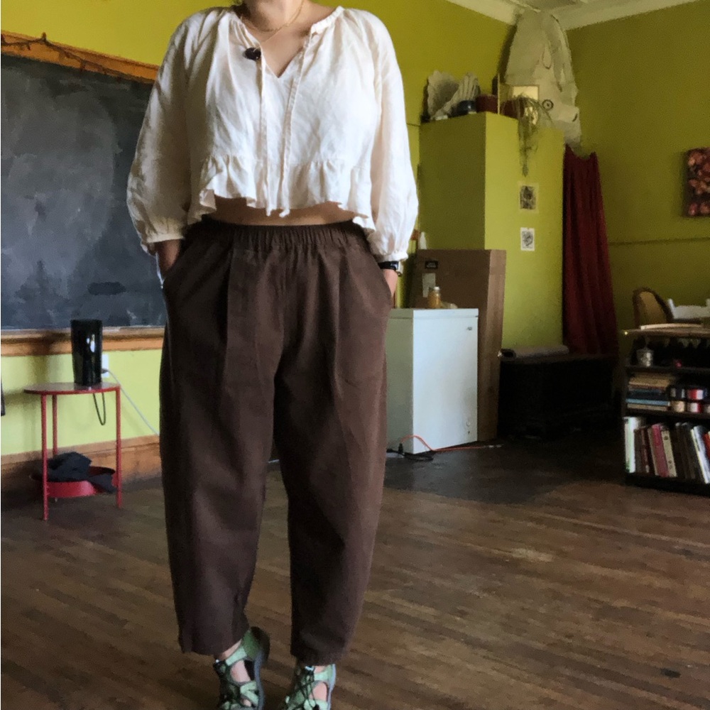 Handmade Barrel Leg Elastic Waist Pants